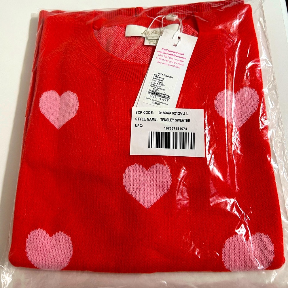 Lilly Pulitzer Tensley Red sweater with pink hearts - Picture 4 of 7